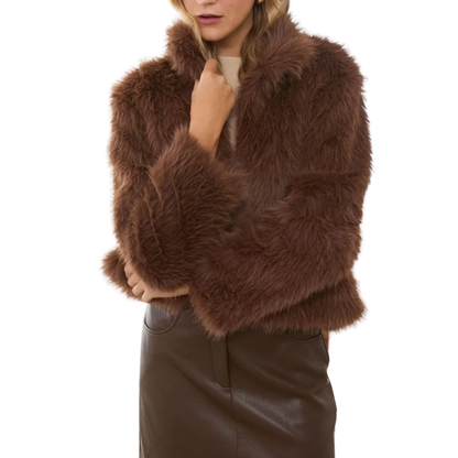 JILLIAN FAUX FUR SHORT JACKET BROWN