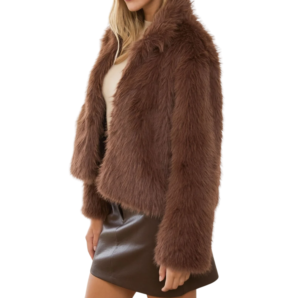 JILLIAN FAUX FUR SHORT JACKET BROWN