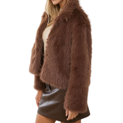 JILLIAN FAUX FUR SHORT JACKET BROWN