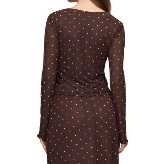 AMARA POLKA DOT MESH TOP DARK CHOCOLATE