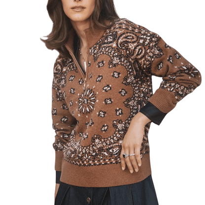 PAISLEY HALF ZIP SWEATER CARAMEL