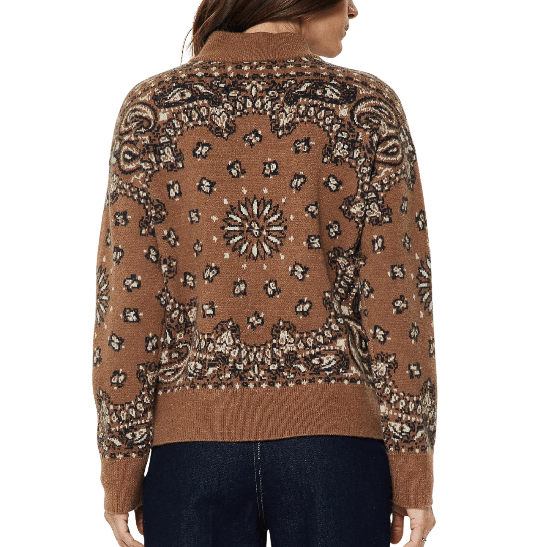 PAISLEY HALF ZIP SWEATER CARAMEL