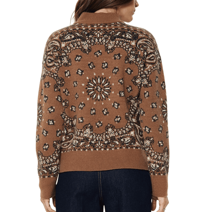 PAISLEY HALF ZIP SWEATER CARAMEL
