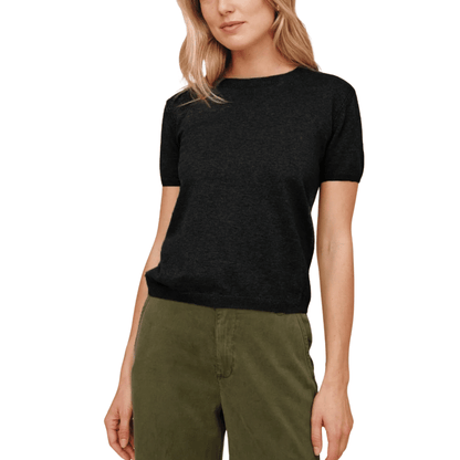 SHORT SLEEVE CREW NECK KNIT TOP VINTAGE BLACK