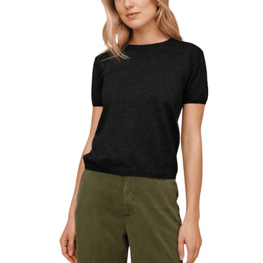 SHORT SLEEVE CREW NECK KNIT TOP VINTAGE BLACK