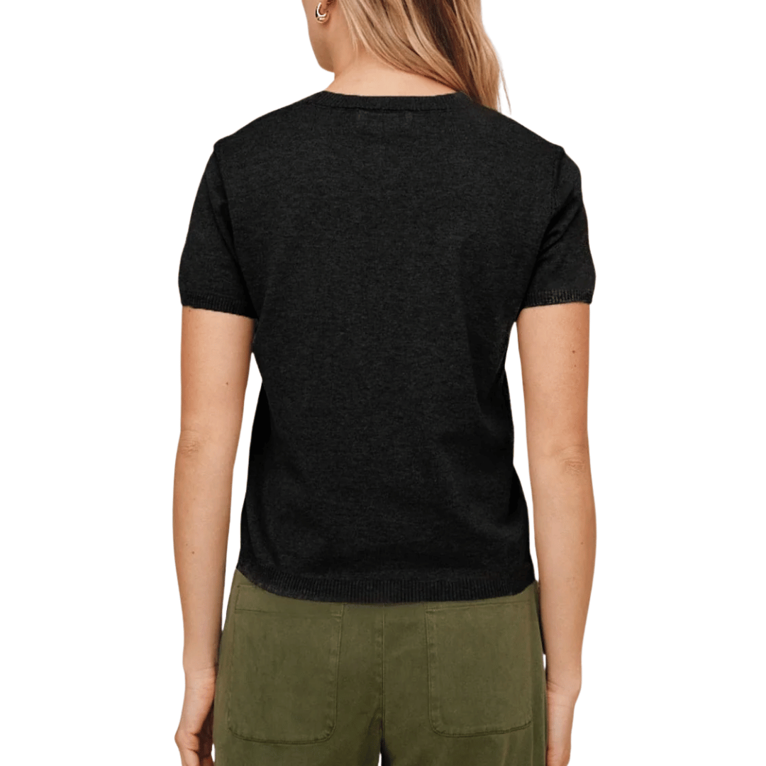 SHORT SLEEVE CREW NECK KNIT TOP VINTAGE BLACK