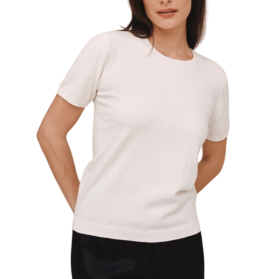 SHORT SLEEVE CREW NECK KNIT TOP IVORY