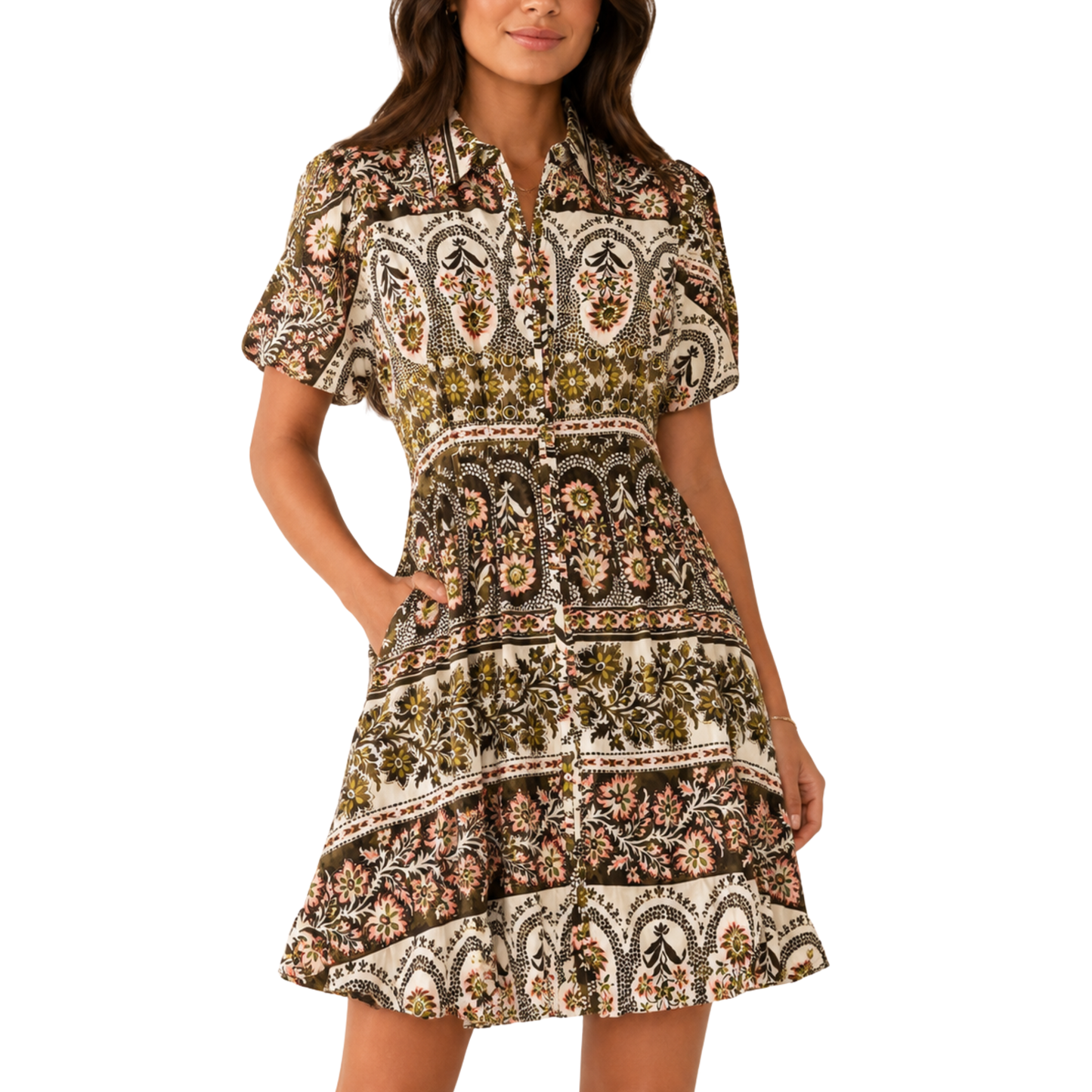 JANE GINGHAM BUBBLE MINI DRESS OLIVE