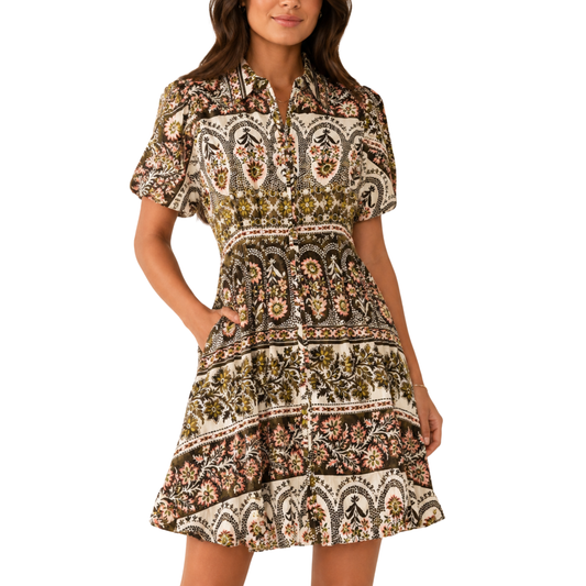 JANE GINGHAM BUBBLE MINI DRESS OLIVE