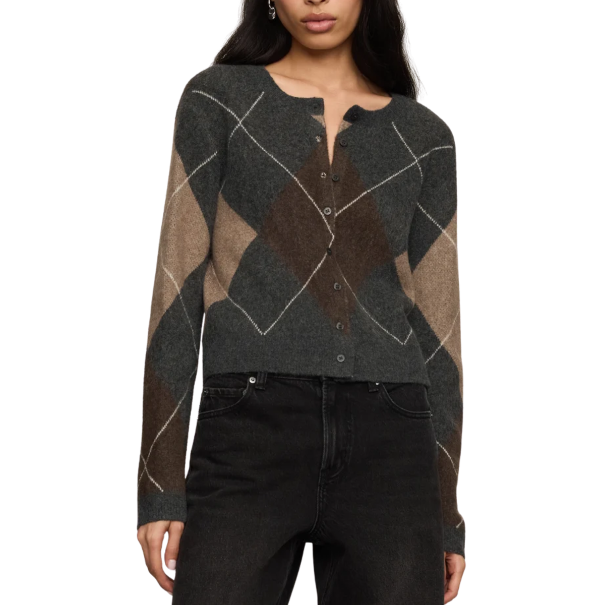 MEDINA ARGYLE CARDIGAN CHARCOAL HEATHER