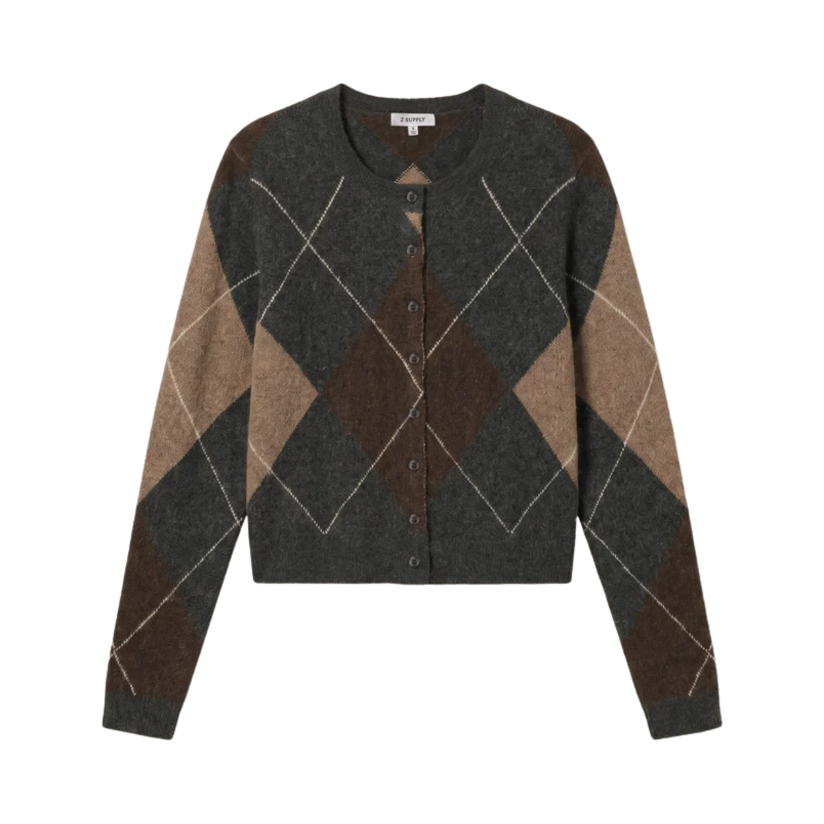 MEDINA ARGYLE CARDIGAN CHARCOAL HEATHER