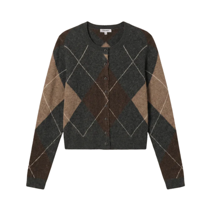 MEDINA ARGYLE CARDIGAN CHARCOAL HEATHER