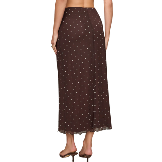 EDA POLKA DOT MESH MIDI SKIRT DARK CHOCOLATE