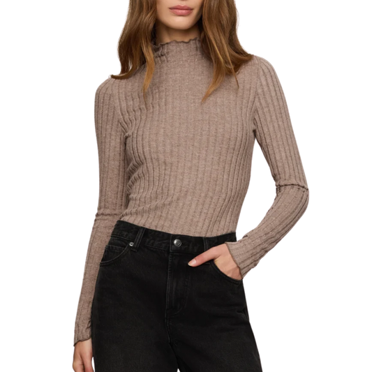 HATTIE SILKY RIB MOCK NECK TOP HEATHER ASH