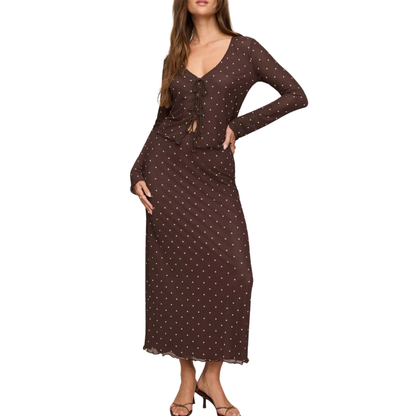 EDA POLKA DOT MESH MIDI SKIRT DARK CHOCOLATE