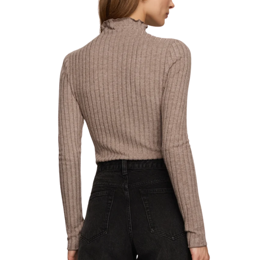 HATTIE SILKY RIB MOCK NECK TOP HEATHER ASH