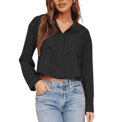 CROPPED BUTTON DOWN VINTAGE BLACK