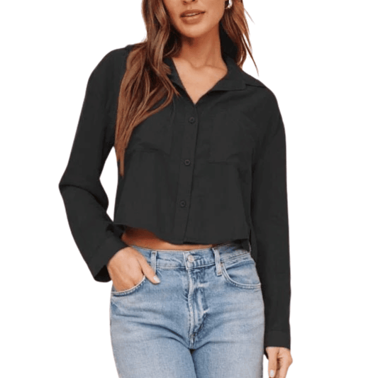 CROPPED BUTTON DOWN VINTAGE BLACK
