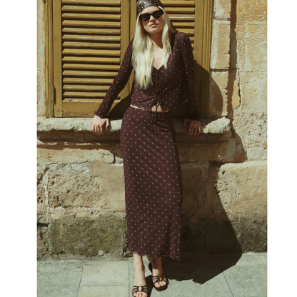 EDA POLKA DOT MESH MIDI SKIRT DARK CHOCOLATE