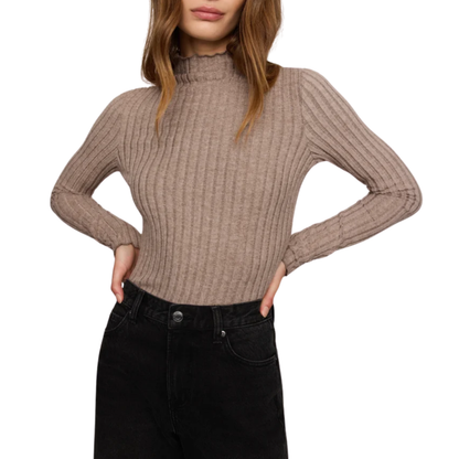 HATTIE SILKY RIB MOCK NECK TOP HEATHER ASH