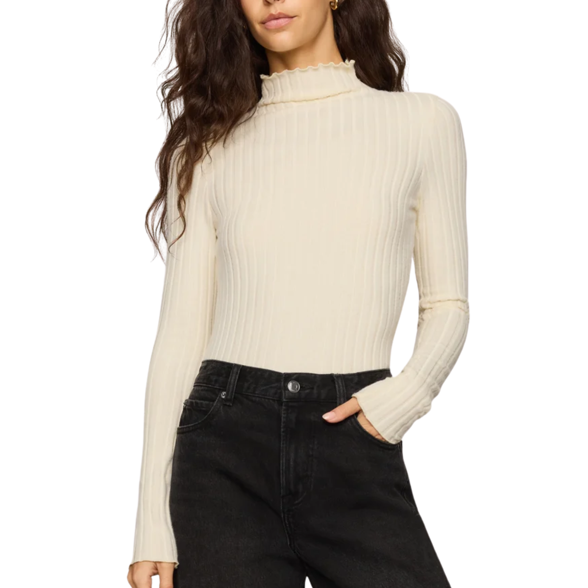 HATTIE SILKY RIB MOCK NECK TOP ANTIQUE WHITE