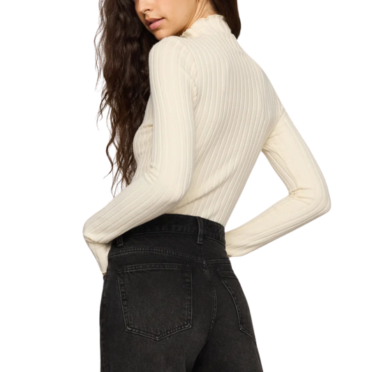 HATTIE SILKY RIB MOCK NECK TOP ANTIQUE WHITE
