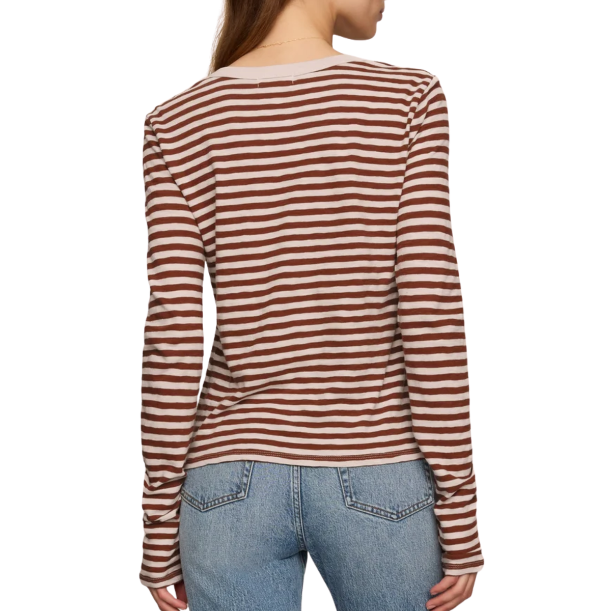 JUNIE LONG SLEEVE STRIPE SLUB TEE DARK ROSEWOOD