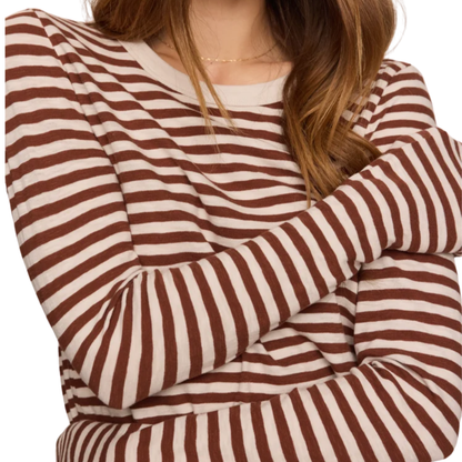 JUNIE LONG SLEEVE STRIPE SLUB TEE DARK ROSEWOOD