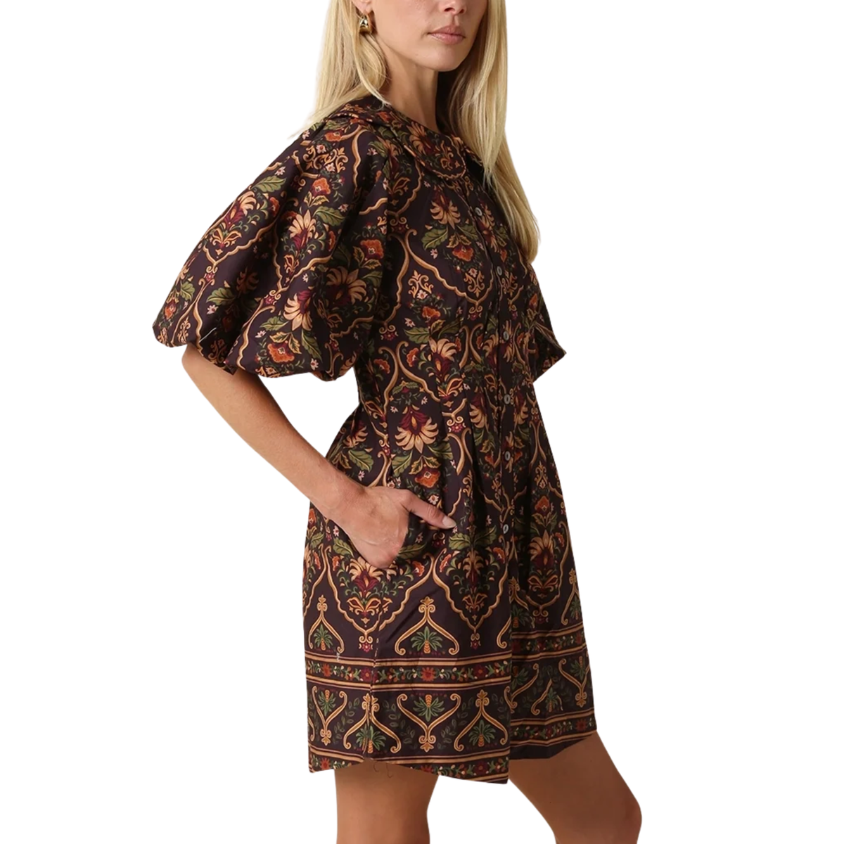 BELEN PAISLEY MINI DRESS CHOCOLATE
