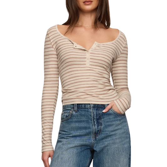 ANDIE STRIPED HENLEY LIGHT OATMEAL HEATHER