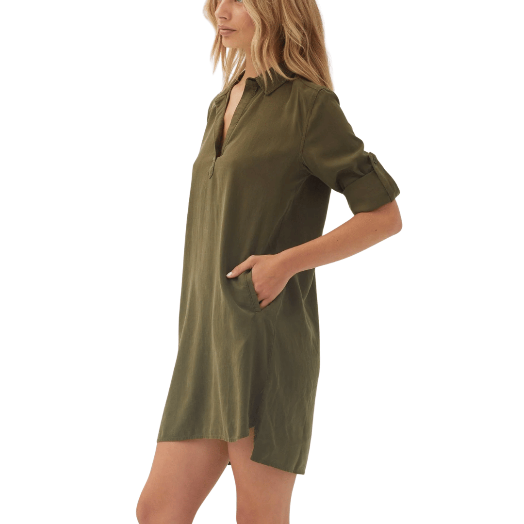 LONG SLEEVE A LINE DRESS OLIVE NIGHT
