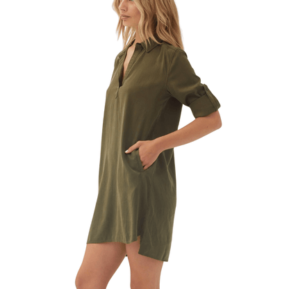 LONG SLEEVE A LINE DRESS OLIVE NIGHT